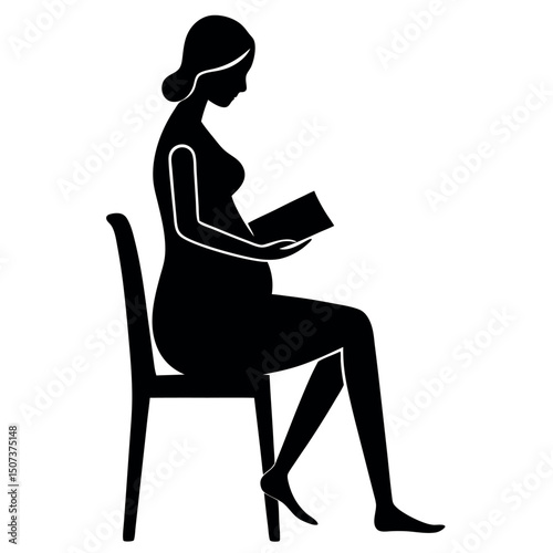 Silhouette of Pregnant Woman Reading a Book