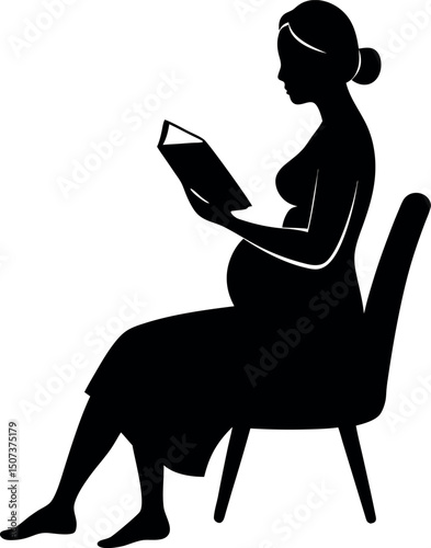 Pregnant Woman Reading a Book Silhouette Illustration