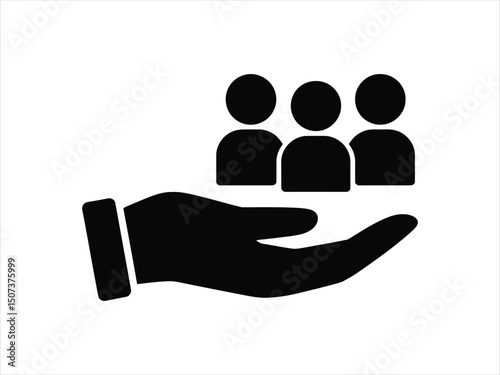 Hand holding three people icons group support