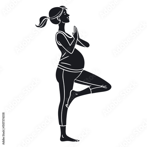 Pregnant Woman Practicing Yoga Tree Pose Illustration