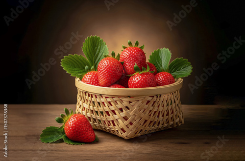 Fresh Strawberries in a Woven Basket Ready to Eat