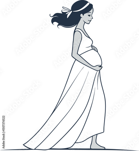 Elegant Pregnant Woman in Flowing Gown