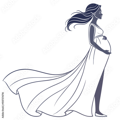 Elegant Pregnant Woman Silhouette Expectant Mother Illustration