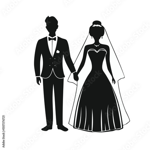 Bride and Groom Holding Hands – Wedding Silhouette Vector