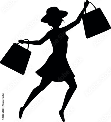 Joyful Shopper Silhouette Celebrating Retail Therapy
