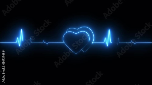 Elegant emergency neon heart silhouette , heart beat with love icon animation conveys romantic love and passion. 4k animated isolted on black background.