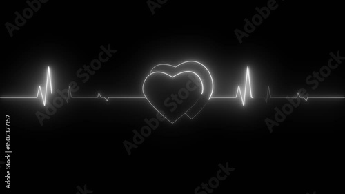 Elegant emergency neon heart silhouette , heart beat with love icon animation conveys romantic love and passion. 4k animated isolted on black background.