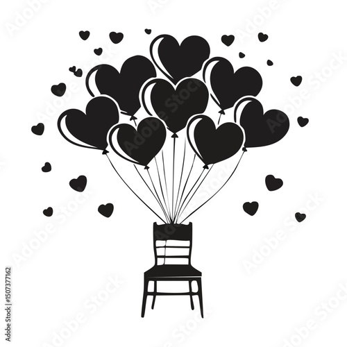 Heart Balloons Silhouette – Wedding Party Decoration Icon