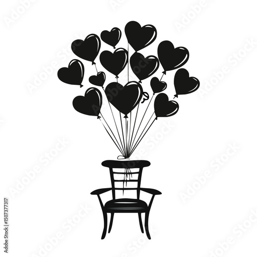 Heart Balloons Silhouette – Wedding Party Decoration Icon