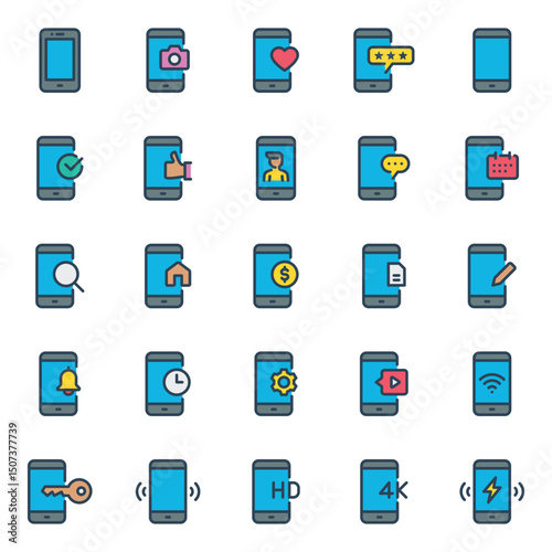 Filled outline icons set for Smartphone mobile