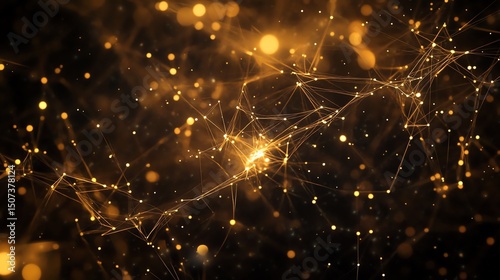 Abstract Golden Network: Luxurious Connectivity, Elegant Design.  Perfect for technology, finance, or luxury branding visuals