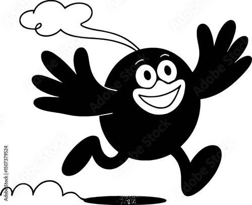Happy black cartoon character running joyfully