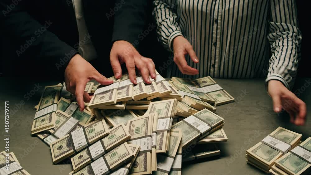 Banknotes and bag counter, Specialised police officer Counting dollar euro banknotes in crime lab with machine, cashed out criminal money, bitcoin changing, buying home flat in bank. 