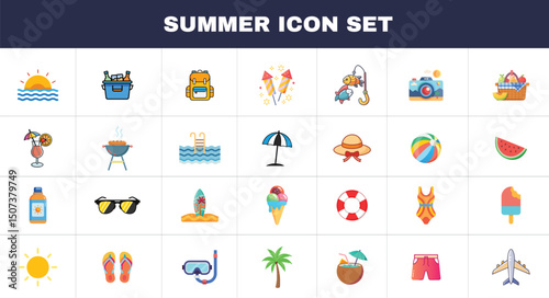  Summer  Icons. Editable Stroke. Pixel Perfect. For Mobile and Web. Contains such icons as Summer, Beach, Party, Sunbed, Sun, Swimming, Travel, Watermelon, Cocktail, Beach Ball, Cruise, Palm Tree
.