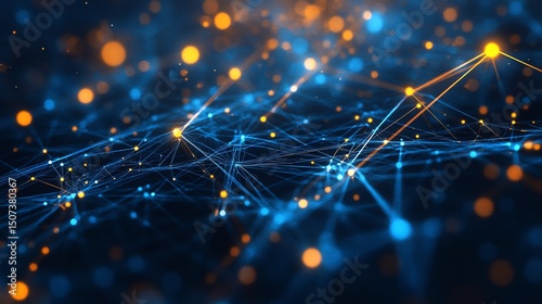 Abstract Network Connection: Futuristic Blue and Orange Nodes Connected by Lines