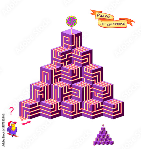 Best labyrinths. Can you find the way to the top of pyramid? 3d puzzle. Logic game for children and adults. Brain teaser book with maze. Educational page. Kids activity sheet. Flat vector illustration