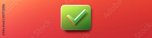 Green check mark vector icon in a square on a red gradient background with smooth edges