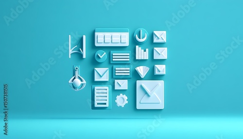 Simple yet refined 3D vector icons for task management on a solid cyan background