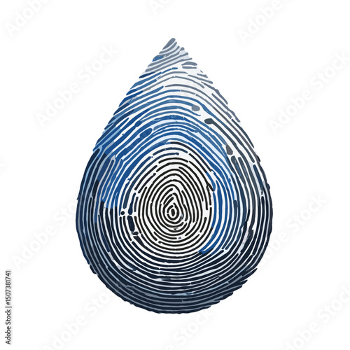 Fingerprint stylized as a water droplet in gradient blue tones, artistic representation
