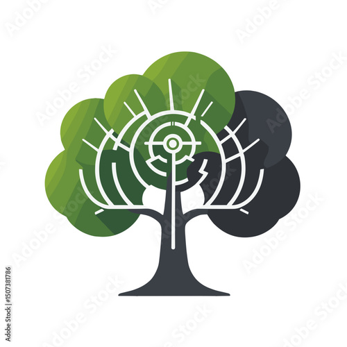 Stylized tree design integrating a circuit pattern, symbolizing the fusion of nature and technology