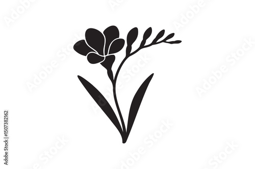 Freesia flower silhouette vector art illustration on white background