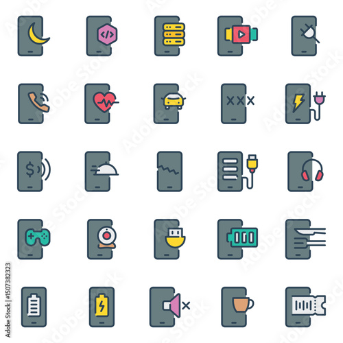 Filled outline icons set for Smartphone services
