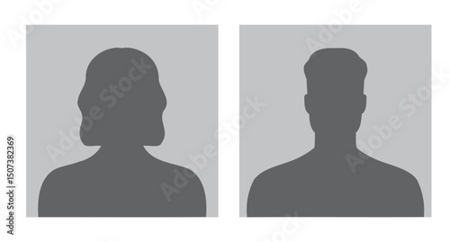 woman and man silhouette avatars or profile gray icon in square. male and female portraits, anonymous people icons square shape