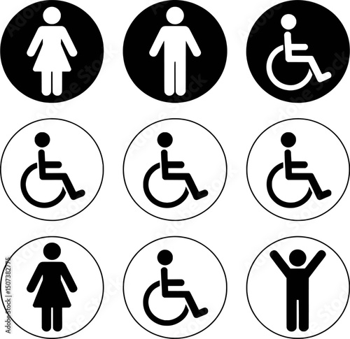 Restroom symbols set male female wheelchair accessible