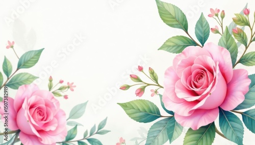 Delicate watercolor roses & leaves, soft pastel hues, seamless, flower pattern, subtle