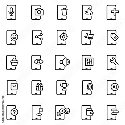 Outline icons set for Smartphone services