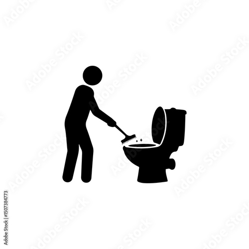 Cleaning toilet silhouette icon vector flat design.