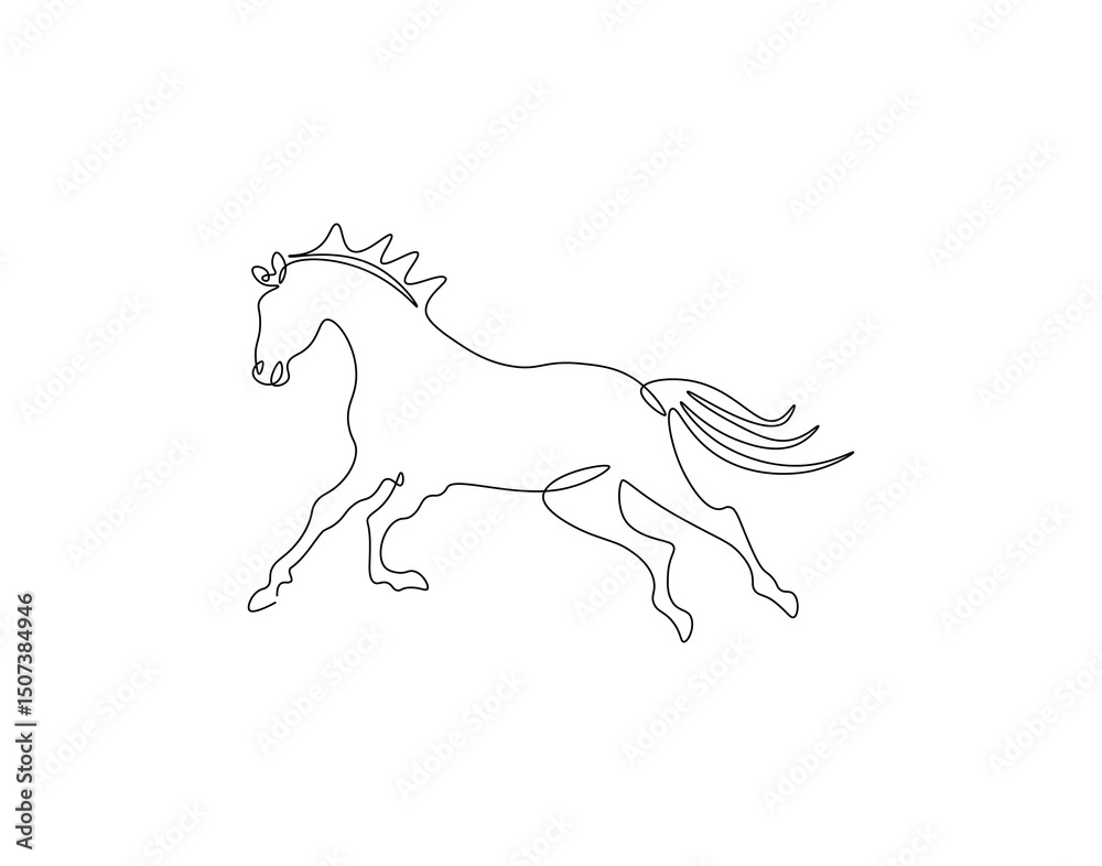 Fototapeta premium Horse animal continuous line. Continuous one line drawing of horse. Fast animal, horse power concept. Single line drawing