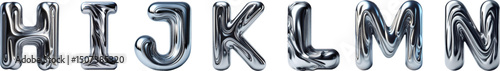 Shiny Steel Alphabet H–N – Editable 3D Font Collection