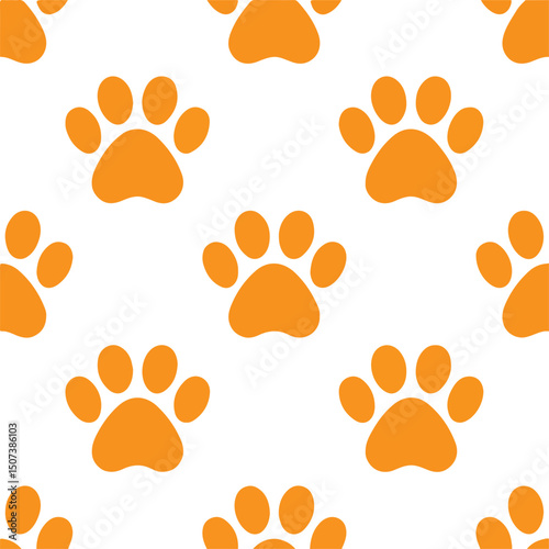 Orange paw print seamless pattern background