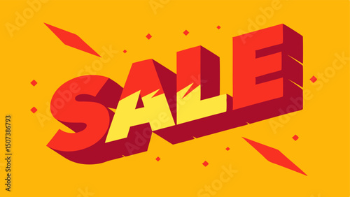 Dynamic Bold Text A large uppercase SALE in a vibrant red color p diagonally across a bright yellow background surrounded by abstract shapes for added energy.