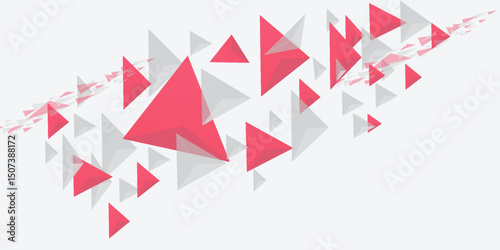 Abstract triangles elements in red and gray colors, Flying polygonal geometric shapes background.