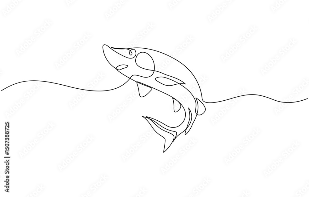 Fototapeta premium Sturgeon fish in continuous line art drawing style. Minimalist black linear sketch, A minimalist vector illustration of a sturgeon fish in continuous line art drawing style, using a single black line.