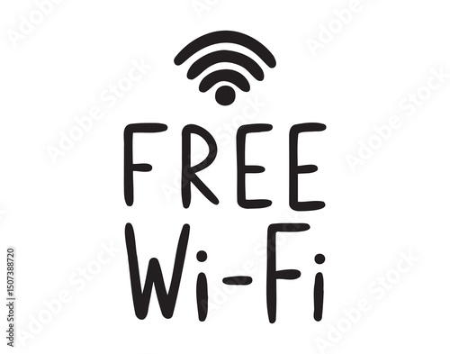 free wi-fi doodle hand drawn calligraphic lettering text sticker brush stroke illustration design. Free wi fi advertisement comic pop art style.