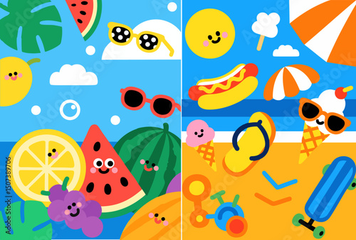 Sunny Splash: Playful Summer Elements in Bold Colors for Kids’ Vector Adventures photo