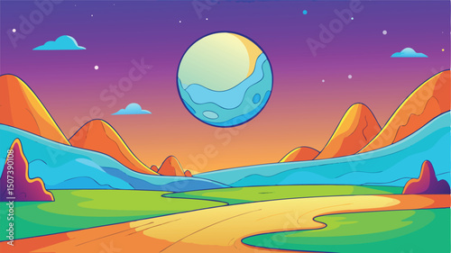 Alien planet landscape vibrant sunset colorful hills