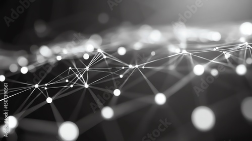 Abstract Network Connection: Futuristic Digital Technology Background.  Elegant grayscale illustration of interconnected nodes and lines