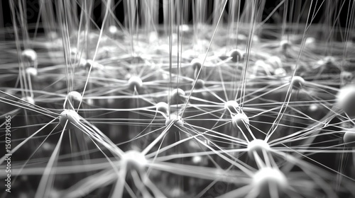 Abstract Neural Network: Intricate Web of Connected Nodes,  High-Resolution Monochromatic Image