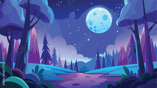 Enchanting night forest moonlit landscape