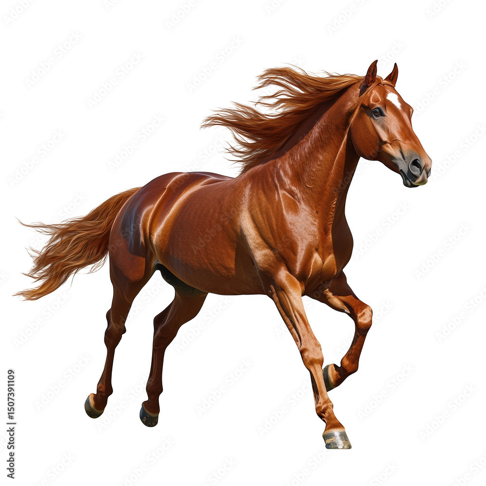 Fototapeta premium Chestnut horse running isolated on transparent background