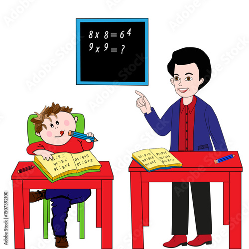 Profesor y alumno estudiando matemáticas.