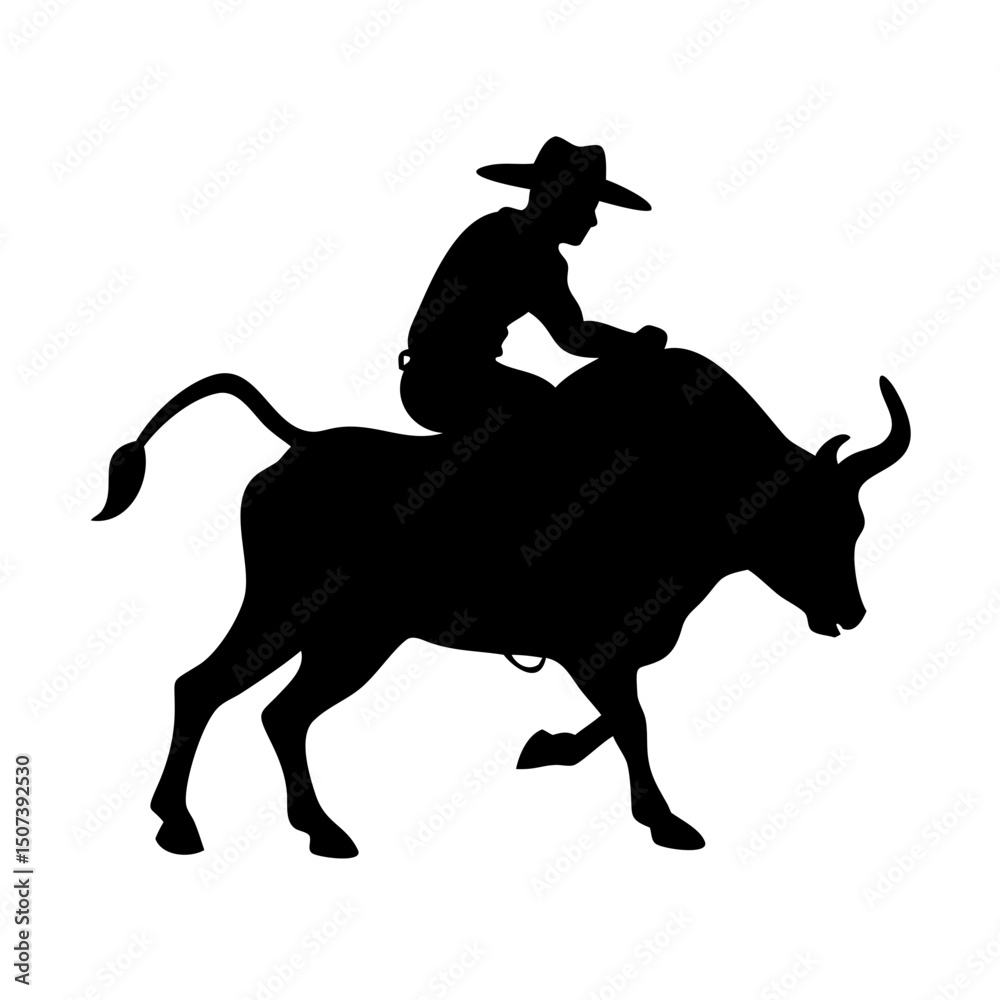 Silhueta de caubói montando touro ícone PNG