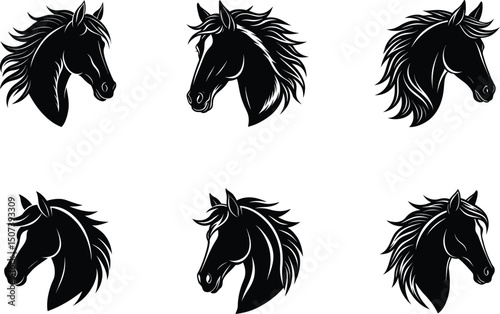 Set Of horse head silhouette illustration on transparent background