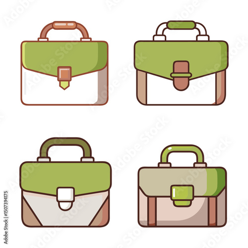 Set of four colorful briefcase icons
