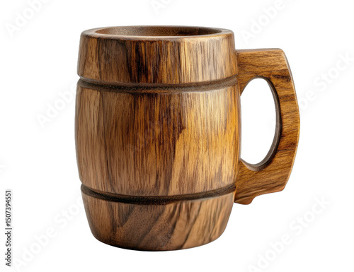 Wooden beer mug isolated on transparent or white background