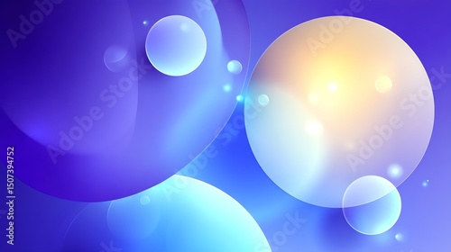 Abstract Background with Glowing Bubbles and Gradient Colors: Blue, Purple, and Yellow Circles